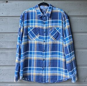 Lands' End Heavyweight 100% Cotton Plaid Flannel Long Sleeve Shirt Size Large